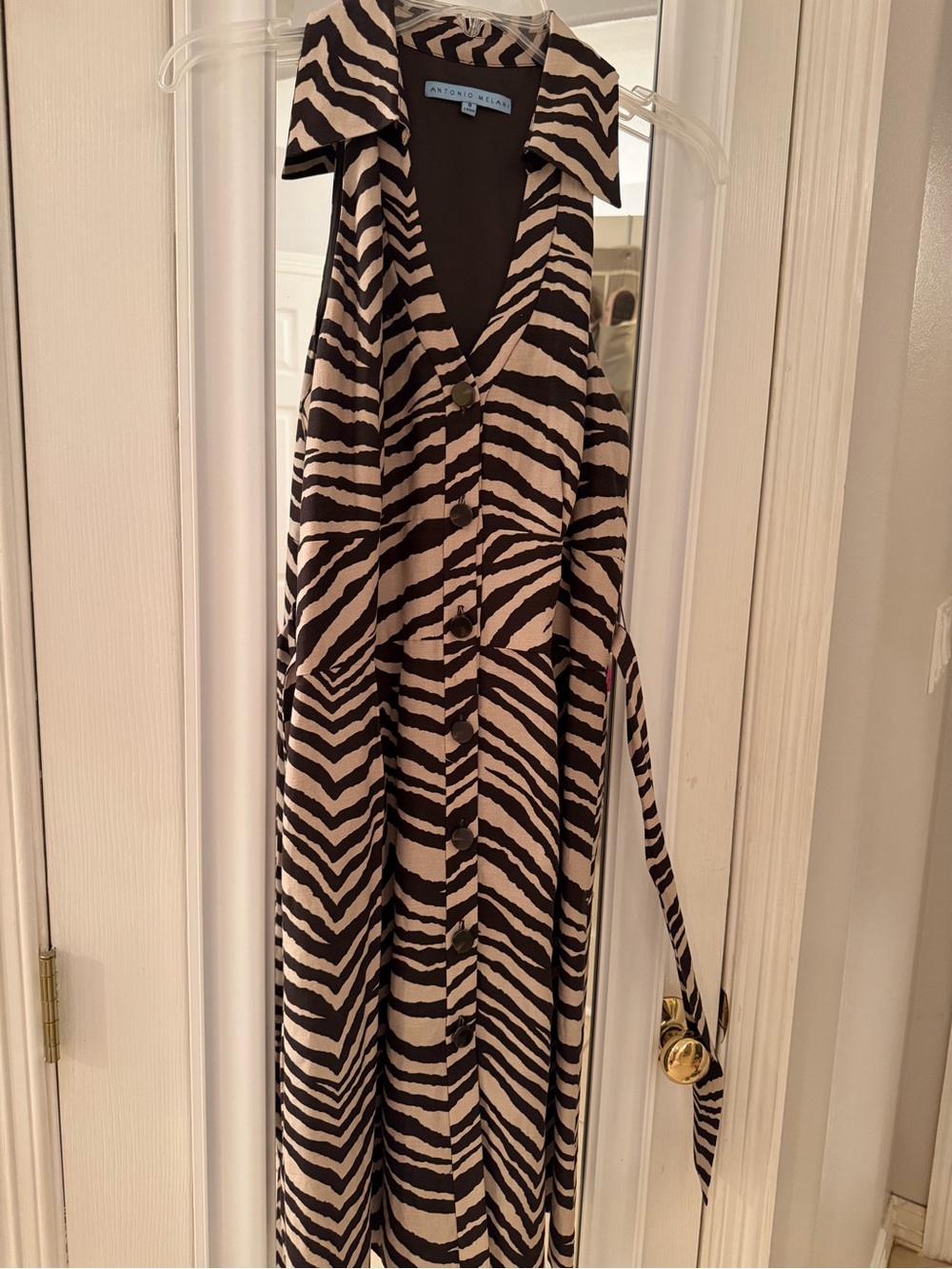 ANTONIO MELANI Black and Cream Zebra Print Maxi Dress